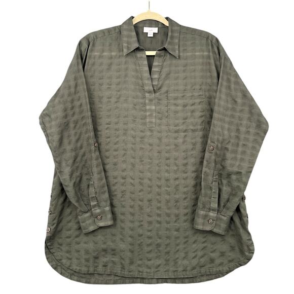 J. Jill Tops - J.Jill Olive Green Long Sleeve Pullover Textured Button Cuff Casual Shirt Medium